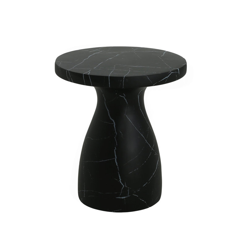 Outdoor Travertine MGO Side Table,Light Weight Concrete End Table,Black Marble Effect