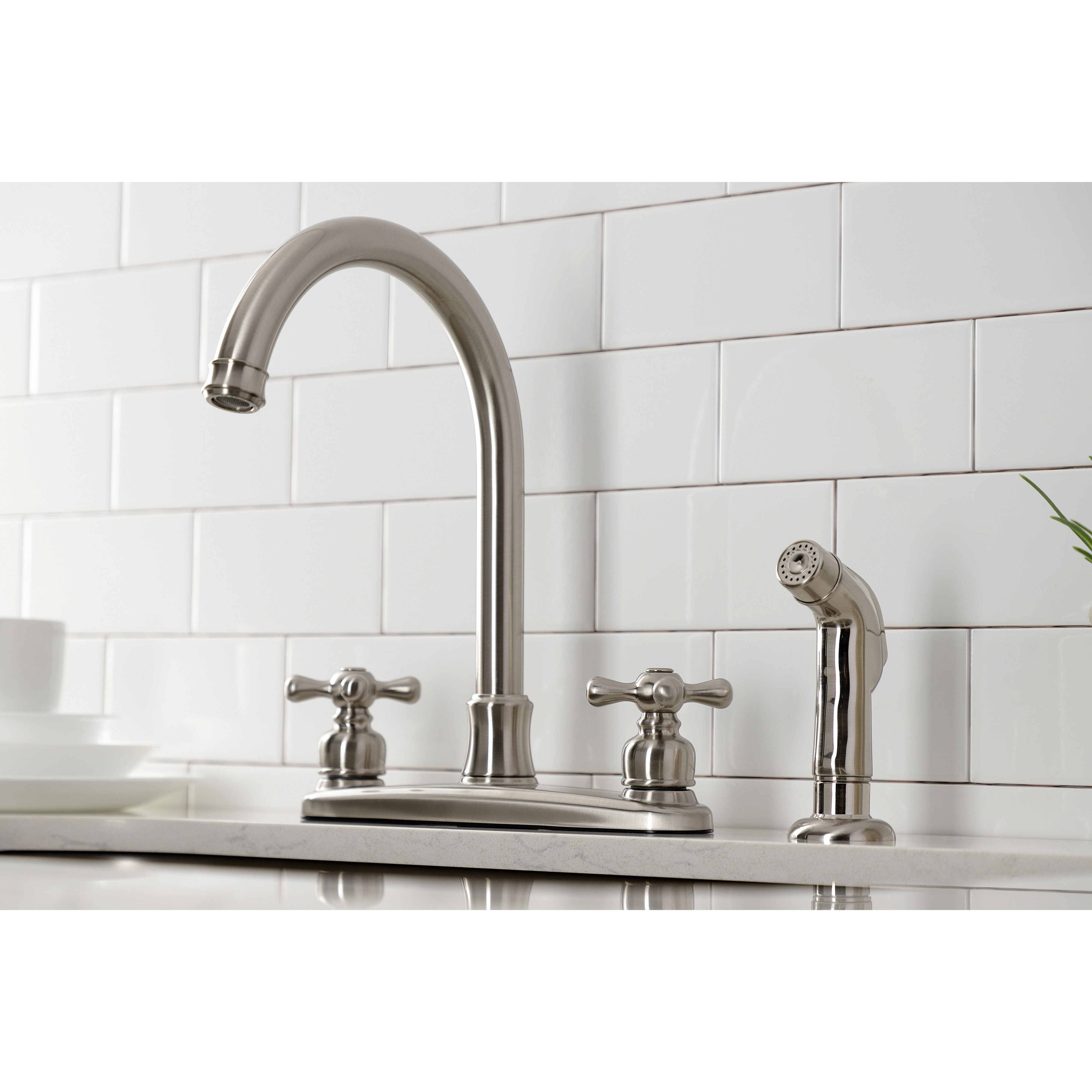 Kingston Brass Victorian Double Handle Kitchen Faucet with Side Spray ...