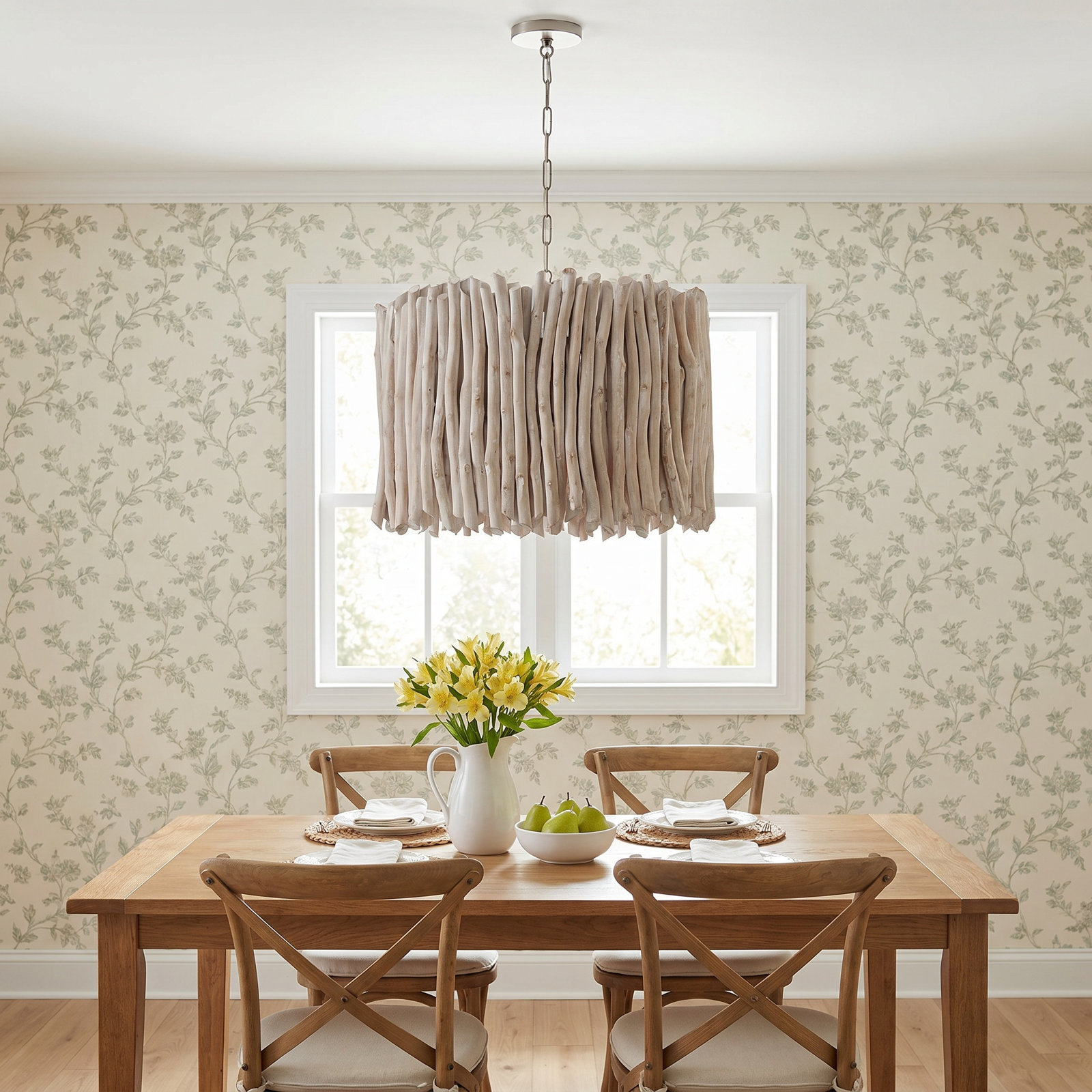 4 Light Solid Wood Dimmable Pendant