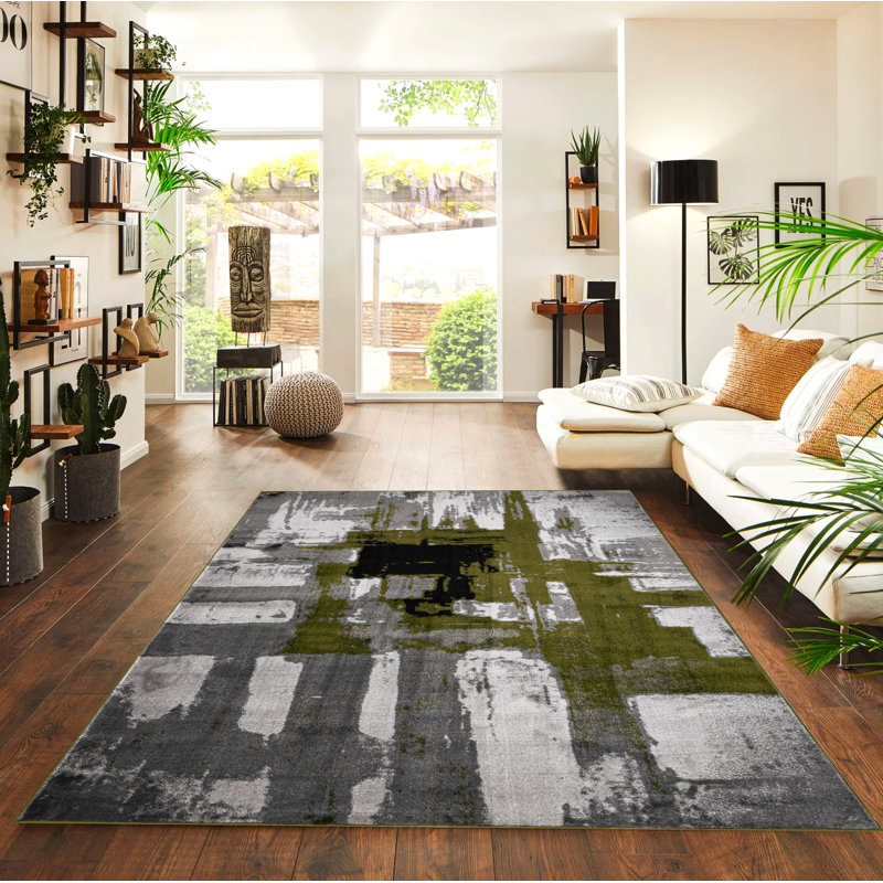 Abstract Area Rug, Green, Rectangle 120 x 170 cm