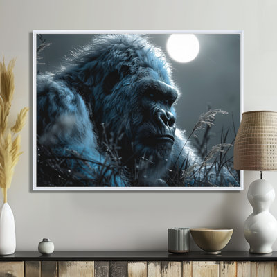 Black White Bigfoot Moonlit Meadow - Bigfoot Wall Art