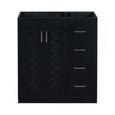 Meuble-lavabo de salle de bain sans plateau, armoire de rangement en bois massif avec portes à fermeture douce, armoire de rangement en cadre seulement, style rétro