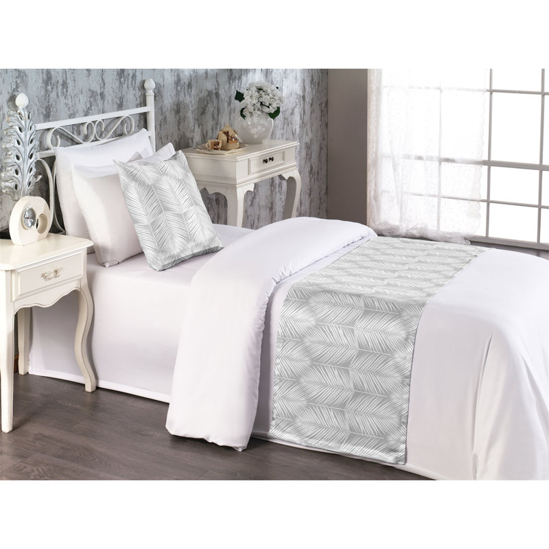  Ensemble de chemin de lit en satin, Gris et blanc, Lit simple