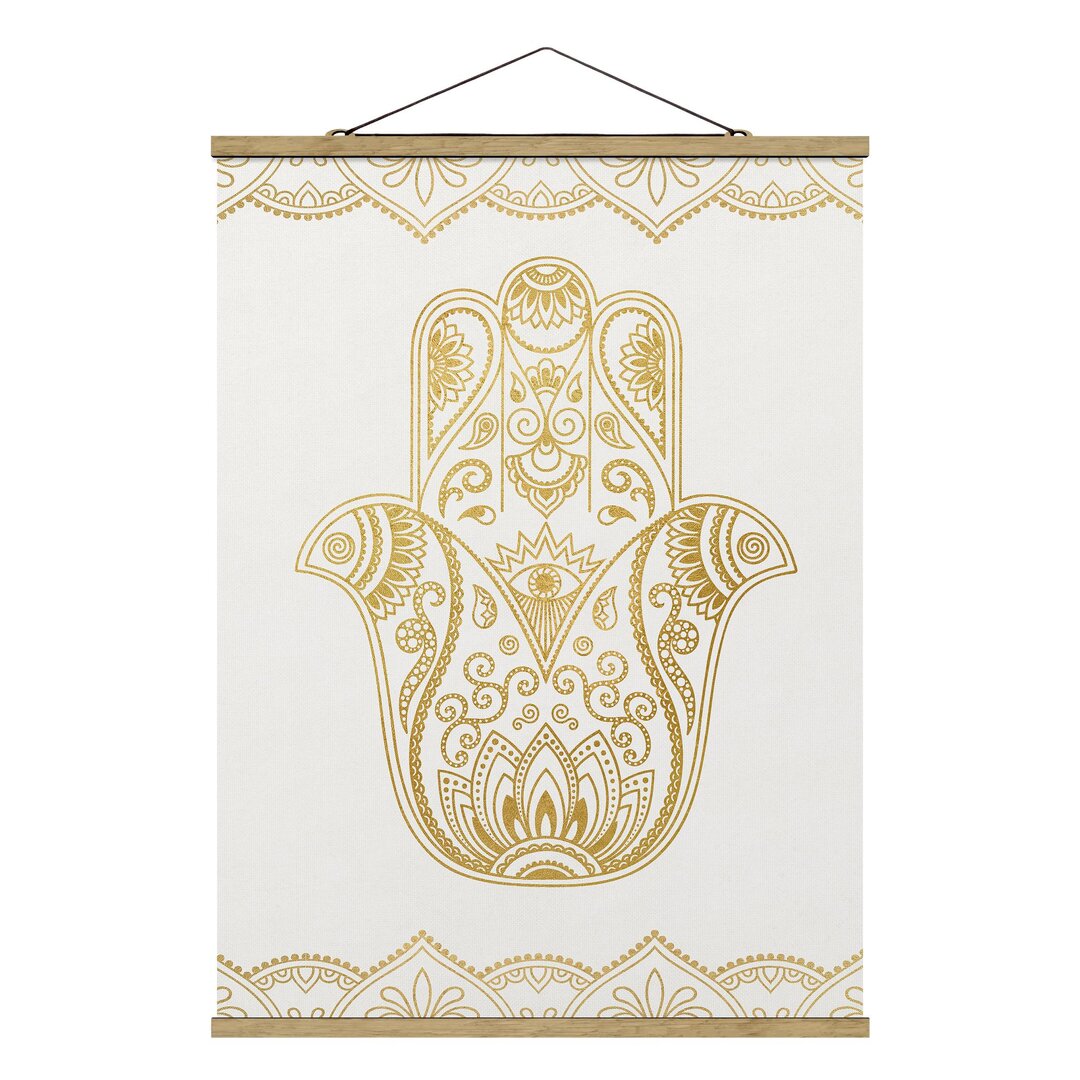 Stoffbild Hamsa Hand Lotus OM Illustration Set Gold