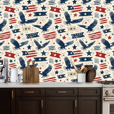 Peel and Stick Wallpaper American Patriotic Bald Eagle Red White Blue Flag Contact Paper Removable Self Adhesive Wall Mural Wall Decor for Bedroom Kitchen Cabinets 17.7in x 118in