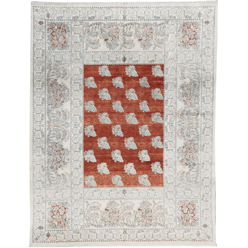 Hand-Knotted High-Quality Rust and Cream Area Rug