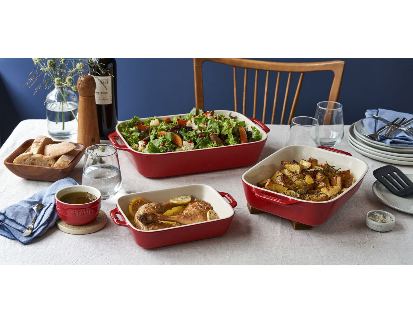 Staub Ceramic 4-Piece Baking Dish Set, Cherry 