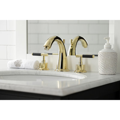 Kingston Brass Kaiser Two-Handle 3-Hole Deck Mount Widespread Bathroom Faucet with Brass Pop-Up Drain