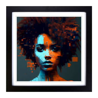 Woman with Affro Glitch Art - Framed Print