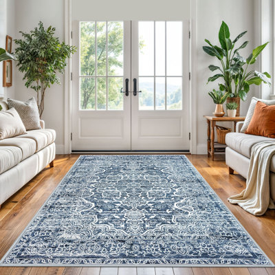 Area Rug Machine Washable Rugs with Rubber Backing for Living Room