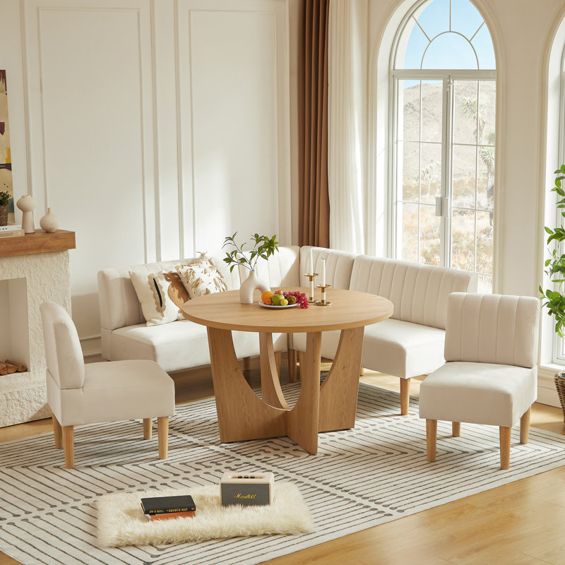 Ensemble de salle à manger 6 pièces avec table et 5 chaises en velours, Blanc