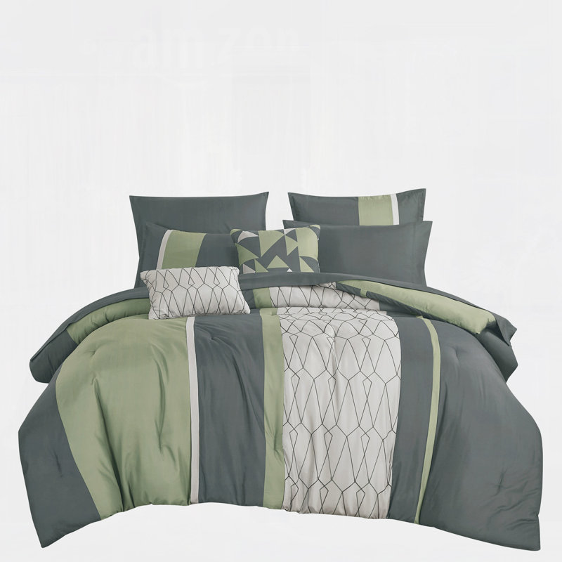 Ensemble de literie 9 pièces tout-en-un vert frais - Comprend un édredon, des draps, des taies décoratives et des coussins décoratifs, très grand californien