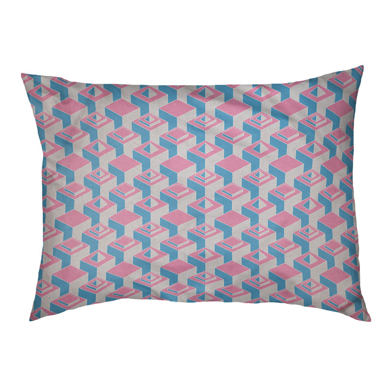 Chen Geometric Pet Bed, Large (50" W x 7" D x 40" H), Pink/Teal