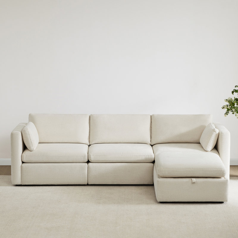 Canapé modulaire rembourré avec repose-pieds 4 pièces 112,6 po Winfree, Ivoire ivoire