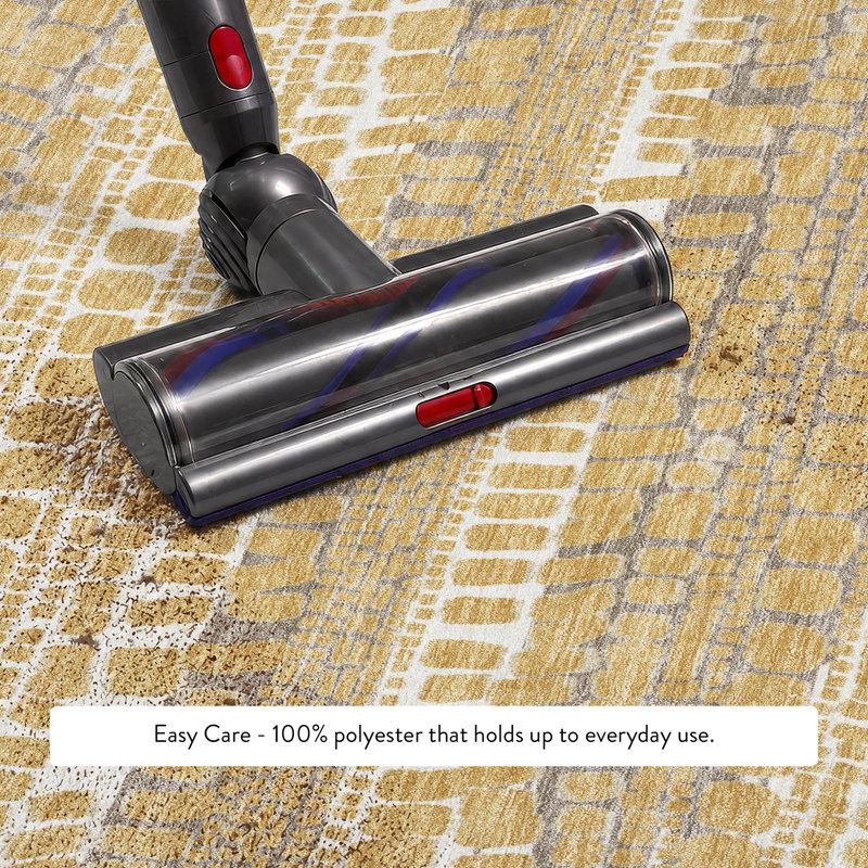 Tapis abstrait lavable à la machine Premium, Doré, Rond 8 pi