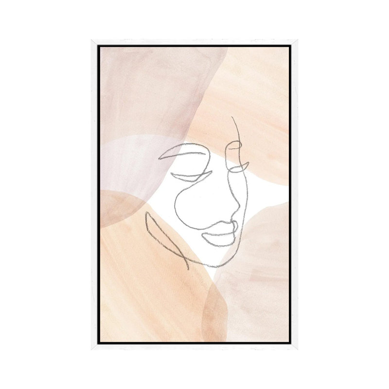 Line Art Face by Whales Way - Print on Canvas, 66.04cm H x 45.72cm W x 3.81cm D, White Framed