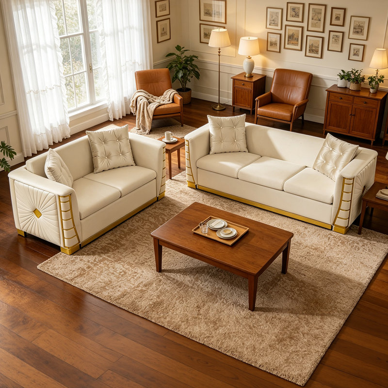 Ensemble canapé Chesterfield convertible 2 pièces en velours avec causeuse, Beige