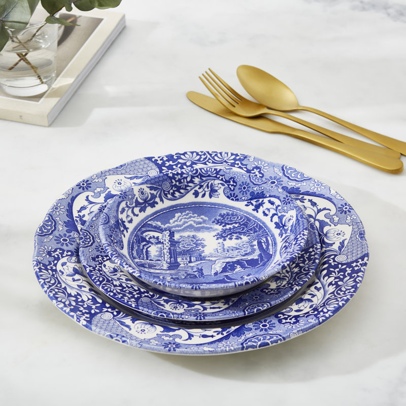 Blue and White Porcelain 12-Piece Dinnerware Set