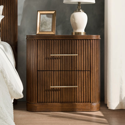 Graciana Modern 26''W 2-Drawer Fluted Nightstand with Built-in Power Strip and Minimal Assembly