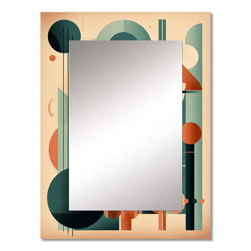 Orange And Green Mid Century Momentum IV - Midcentury Modern Unique Wall Mirror, Modern Mirror, Printed Metal Art, 32" x 24"
