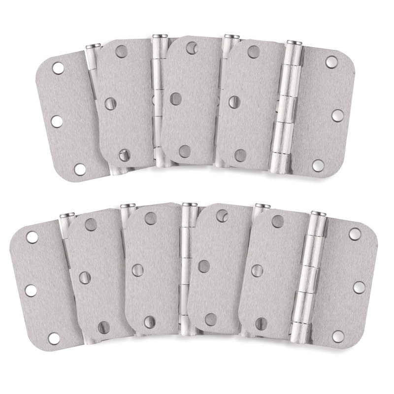 Charnière de porte en laiton satiné, 3,5 po, rayon 5/8 po, paquet de 9, Nickel satiné
