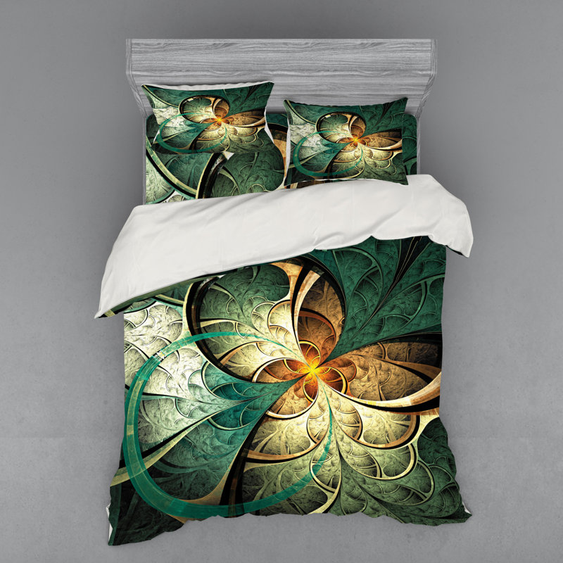 Ensemble de housse de couette Jade / vert / orange en microfibre moderne et contemporain