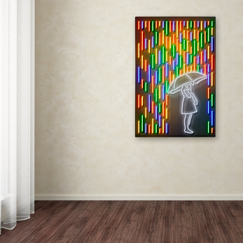 Colorful Neon Rain Wrapped Canvas Art, 22 x 32 Inches
