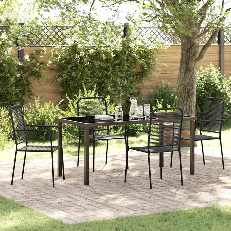 5 Piece Garden Dining Set Black Cotton Rope