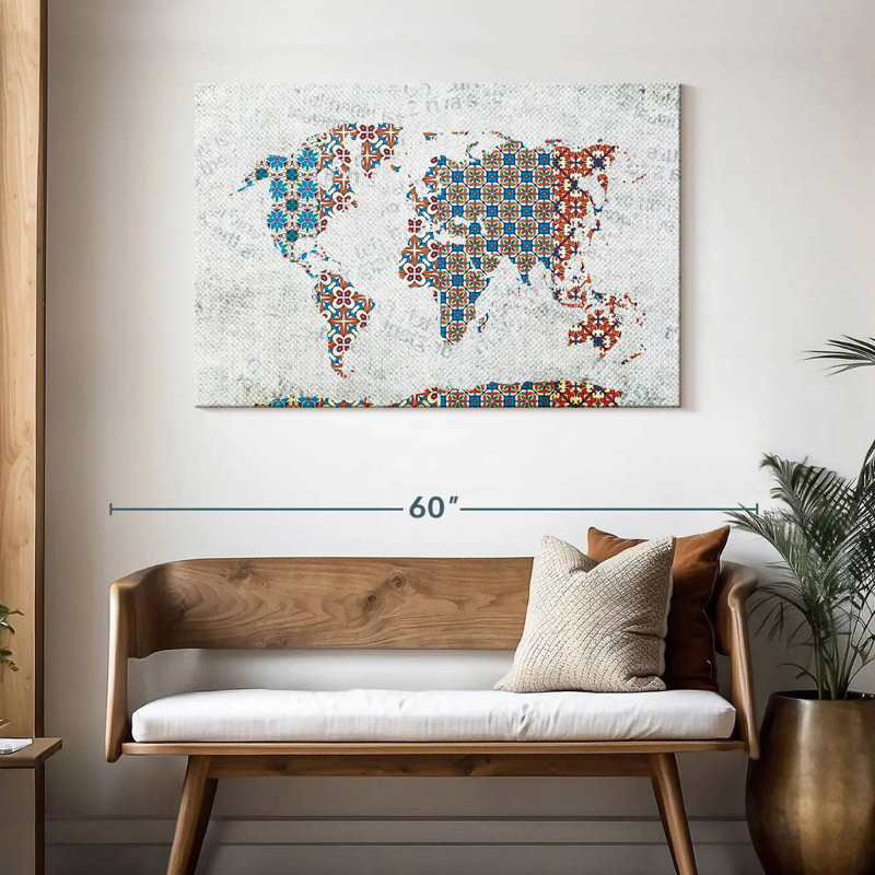 Carte du monde des carreaux floraux Aliaz, H 30 po x l 45 po