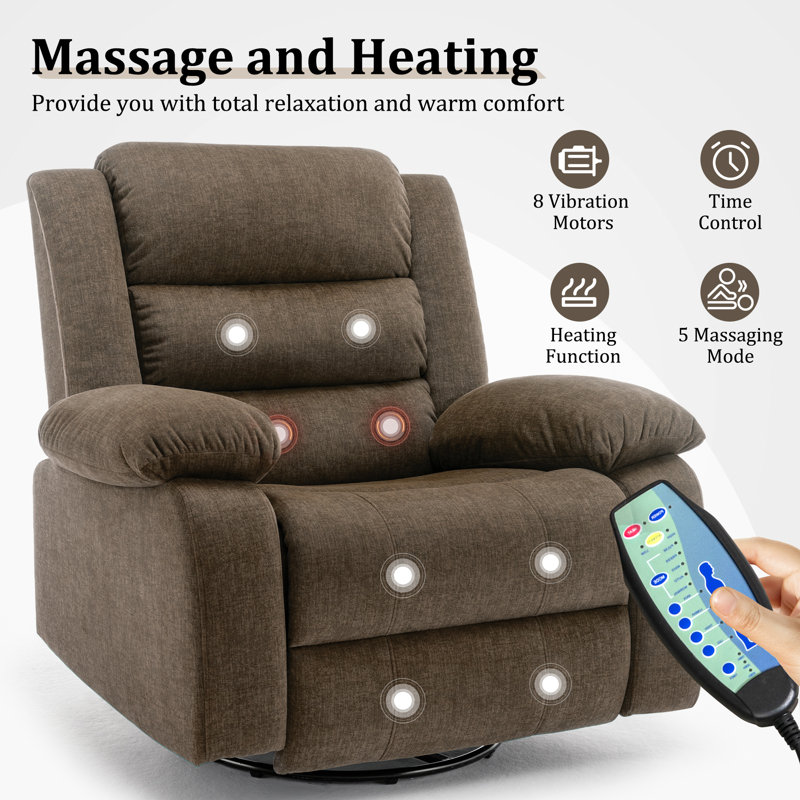 Ellisse Brown Cashmere Oversized Recliner with Massage and Heat