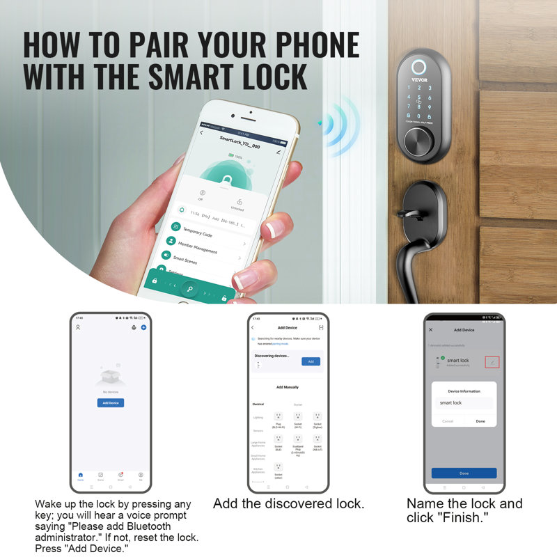 VEVOR Smart Lock 5-in-1 Fingerprint Smart Door Knob with Independent Handle