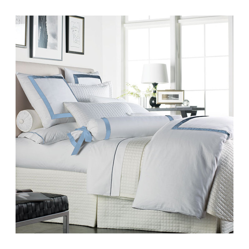 Sophia Cotton Duvet Cover, White / Soft Light Blue, King Duvet Cover