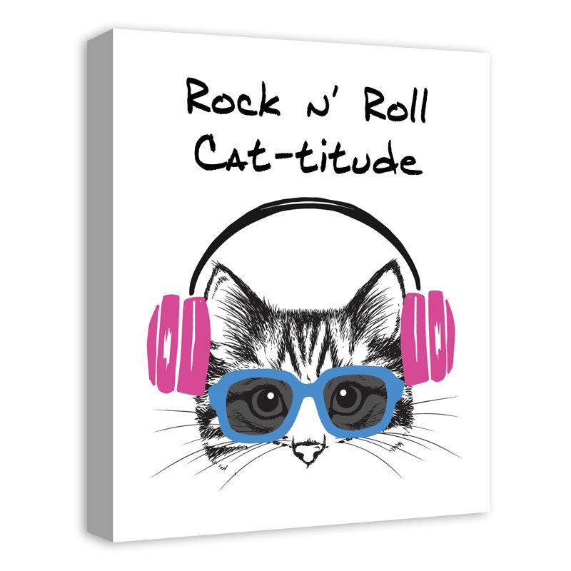 Art sur toile Rock N 'Roll Cattitude, H 14 po x l 11 po x P 1,25 po, Rose