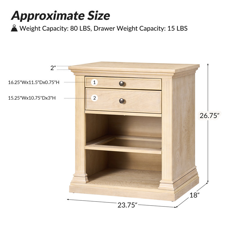 Wadeeah 26.75'' H Transitional Nightstand with Built-In Power Station and LED Light Strip (Set of 2), Natural