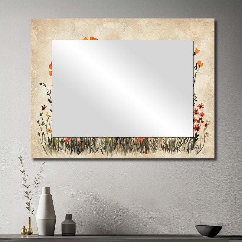 Brown Earth Roots Of Wildflowers II - Floral Decorative Mirror Wall Art - Printed On Metal, 30" x 40"