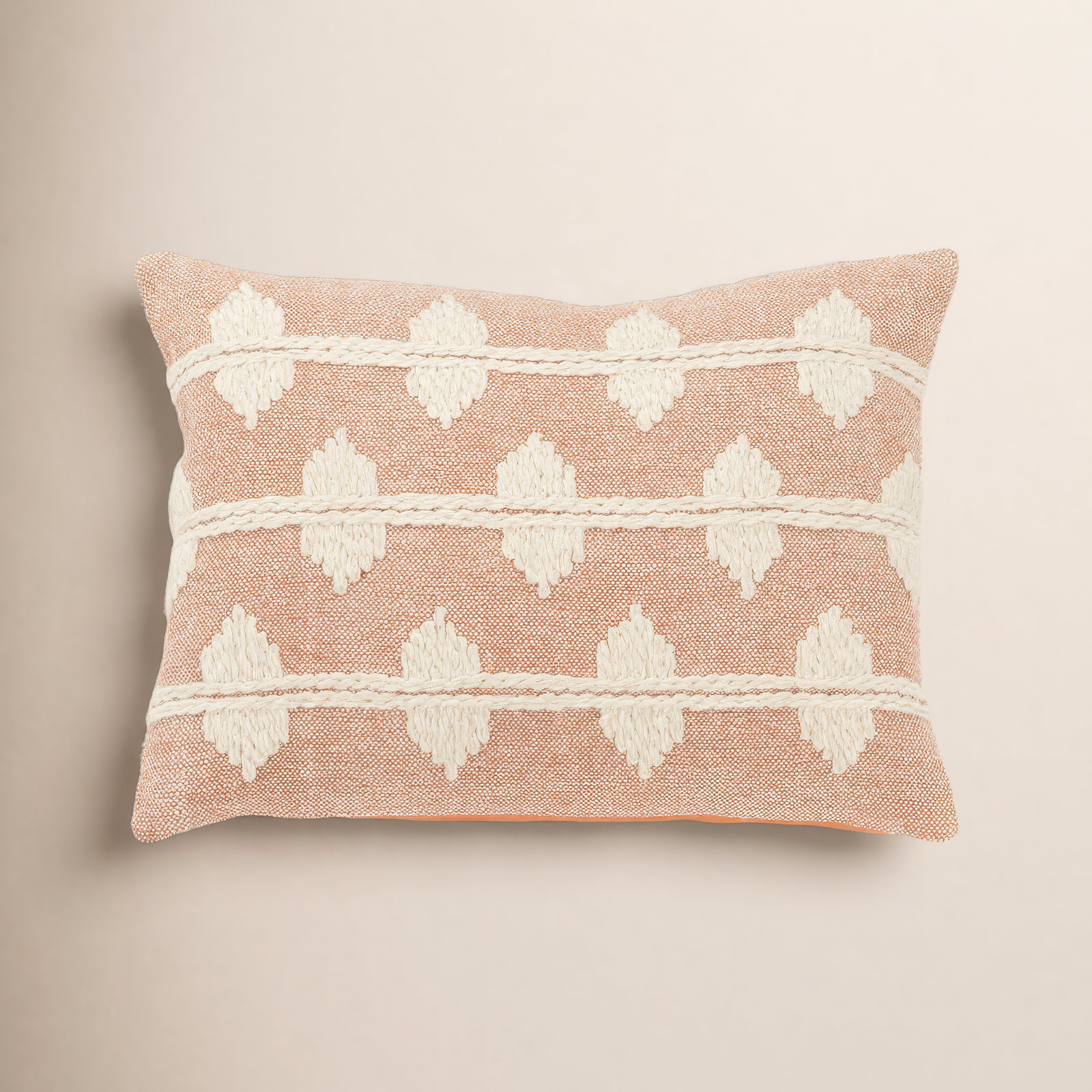 Heiden 20" x 14" Embroidered Throw Pillow, Coral