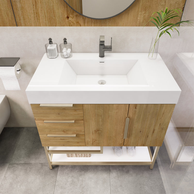 Ensemble de meuble-lavabo simple 35,4 po Malwina, Chêne