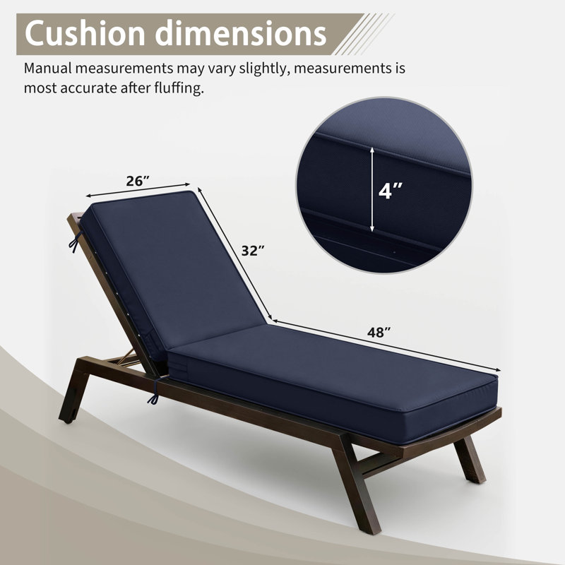 Outdoor Chaise Lounge Chair Cushion, Navy Blue, 2, 80" W x 26" D