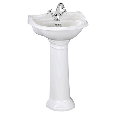 Nuie Porchester White Vitreous China U-Shaped Pedestal Basin Sink with Overflow