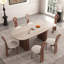 Table de salle à manger beige + brun noisette frittée ovale + bois manufacturé-454356073