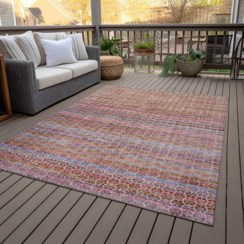 Machine Washable Indoor/Outdoor Oden ACN2155 Striped Rug, Rectangulaire 8 pi x 10 pi
