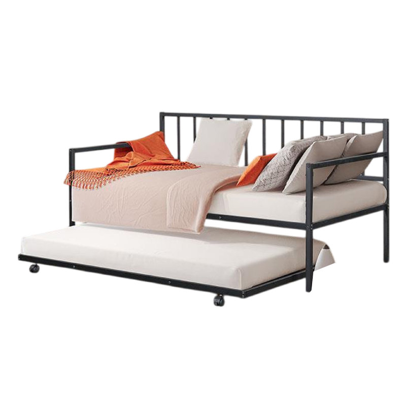 Ham Daybed With Pull Out Trundle, Silver Slatted Open Metal Frame, Black