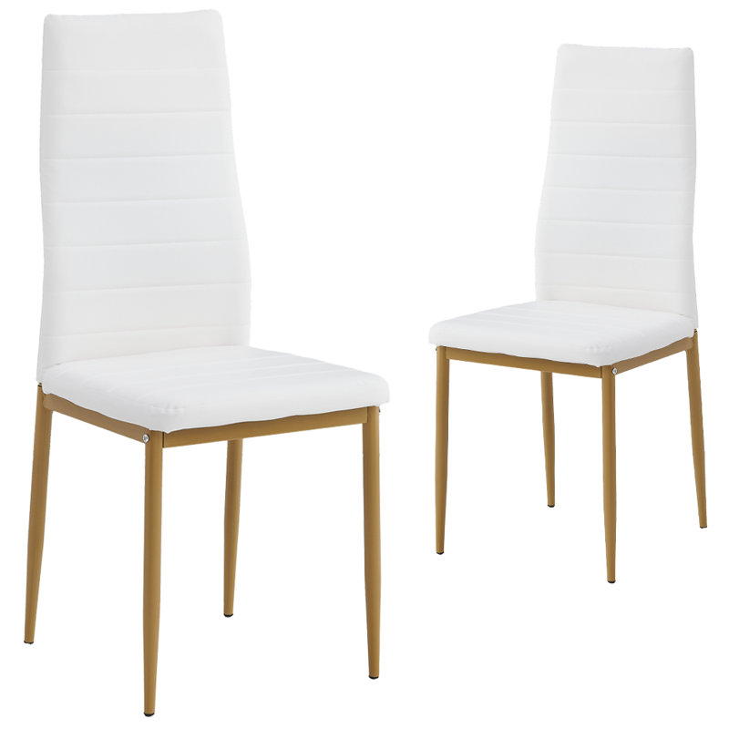 Fauteuil de cuisine rembourré en cuir de 2 places, siège confortable pour la cuisine et la salle à manger, Blanc, Or