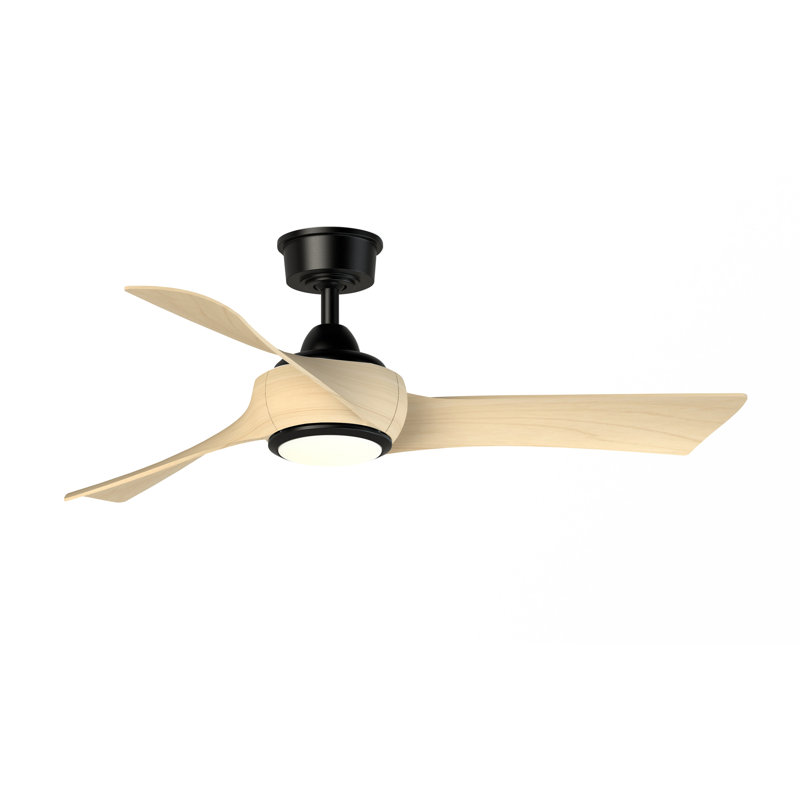 Wrap Custom 48 inch Indoor/Outdoor Ceiling Fan with LED CCT Select Light Kit - Black with Natural blades, Black, Natural