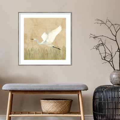 Egret Alighting II by Kathrine Lovell Wood Framed Wall Art Print