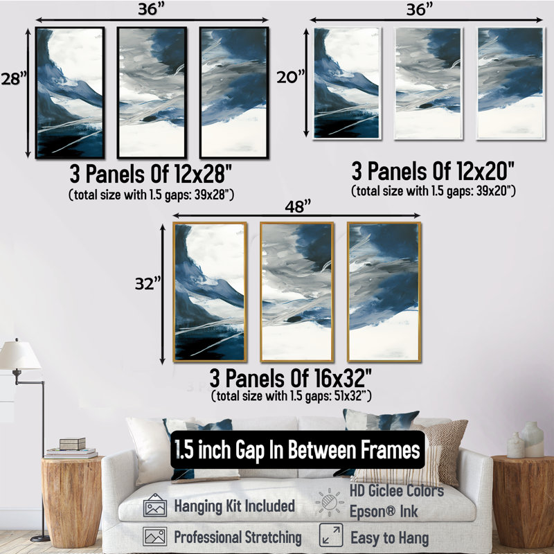«Feeling Honolulu Blue X» - impression de 3 pièces, Toile avec cadre doré, H 20 po x l 36 po x P 1 po