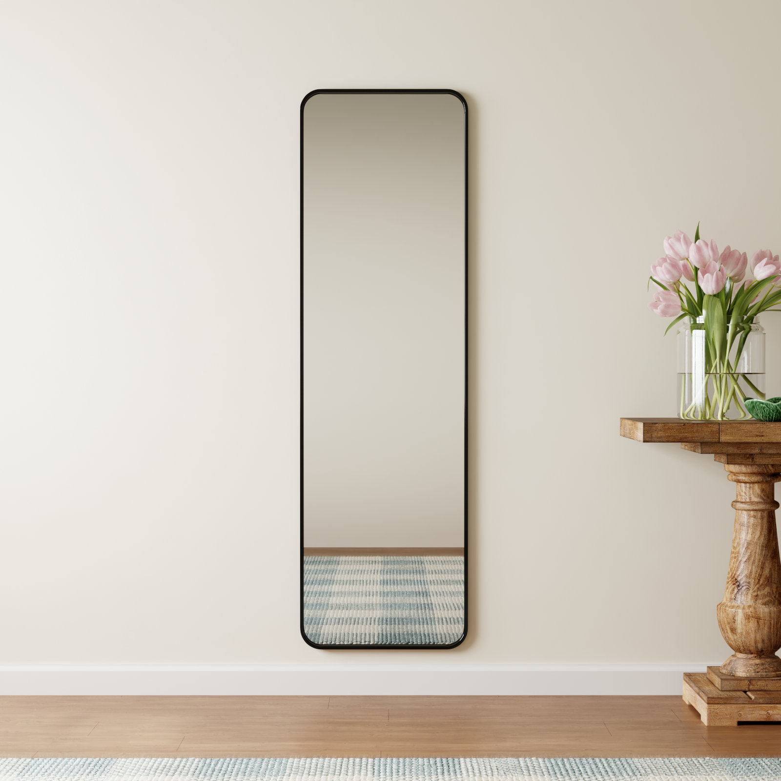 Sabine Metal Rounded Rectangle Wall Mirror, Black, 60'' H x 18'' W