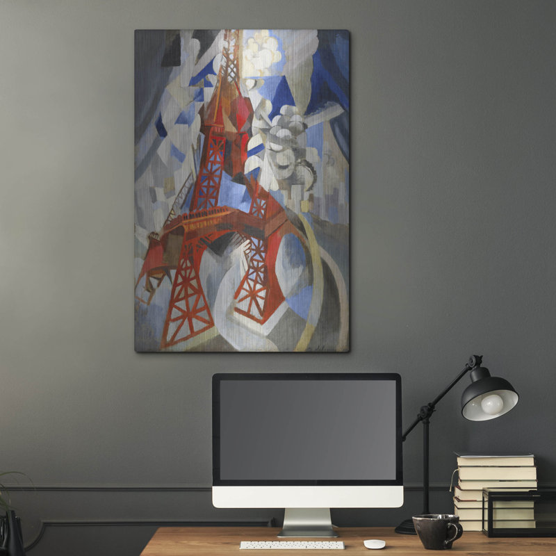 «Lark Manor» «Red Eiffel Tower» par Robert Delaunay, art mural en métal, H 36 po x l 24 po