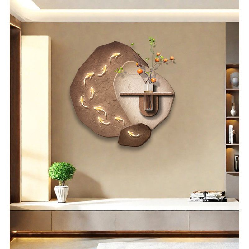 Décoration murale zen poisson jouant sur le grès, H 23,62 po x l 23,62 po x P 1,18 po