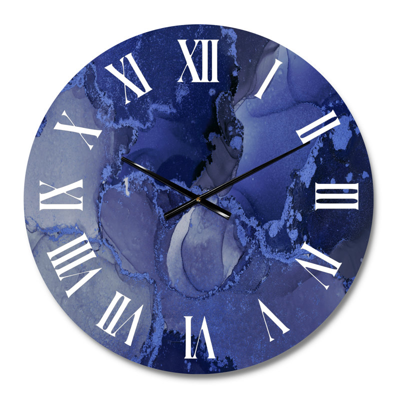 Horloge murale moderne de luxe avec art abstrait I, Petit, Bleu marine/blanc